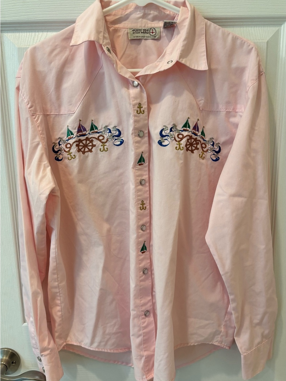 Sheplers Vintage Nautical Print Embroidered Western Shirt- Pearl Snaps